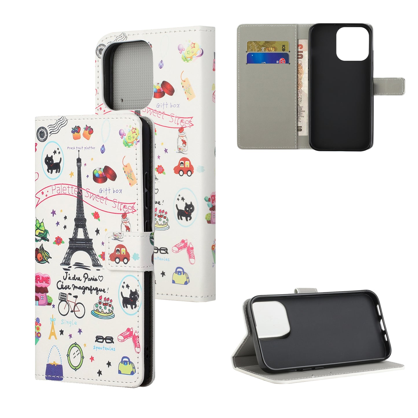 Stand Feature Pattern Printing Premium PU Leather Wallet Flip Protective Cover for iPhone 13 Pro Max 6.7 inch
