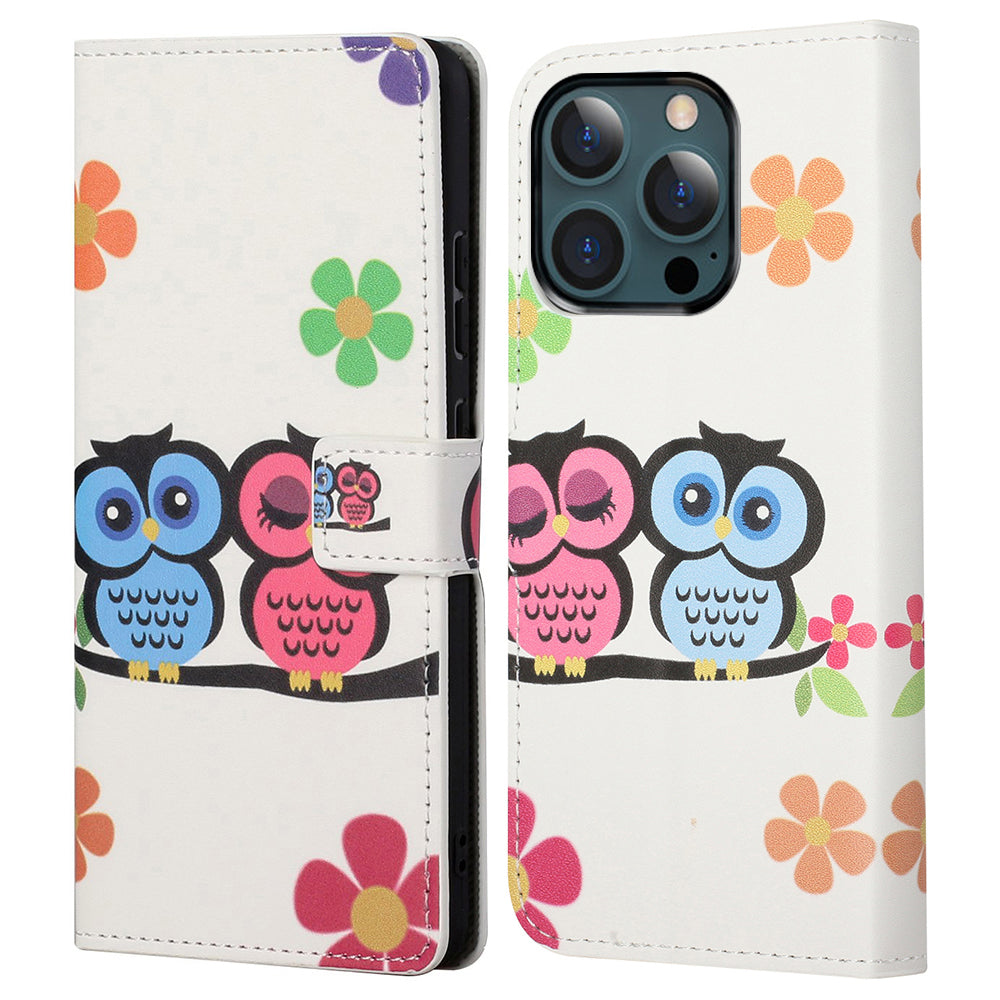 Stand Feature Pattern Printing Premium PU Leather Wallet Flip Protective Cover for iPhone 13 Pro Max 6.7 inch