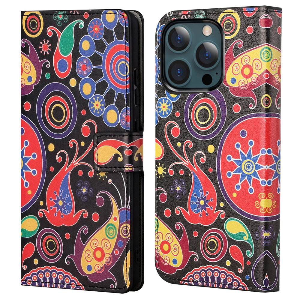 Stand Feature Pattern Printing Premium PU Leather Wallet Flip Protective Cover for iPhone 13 Pro Max 6.7 inch