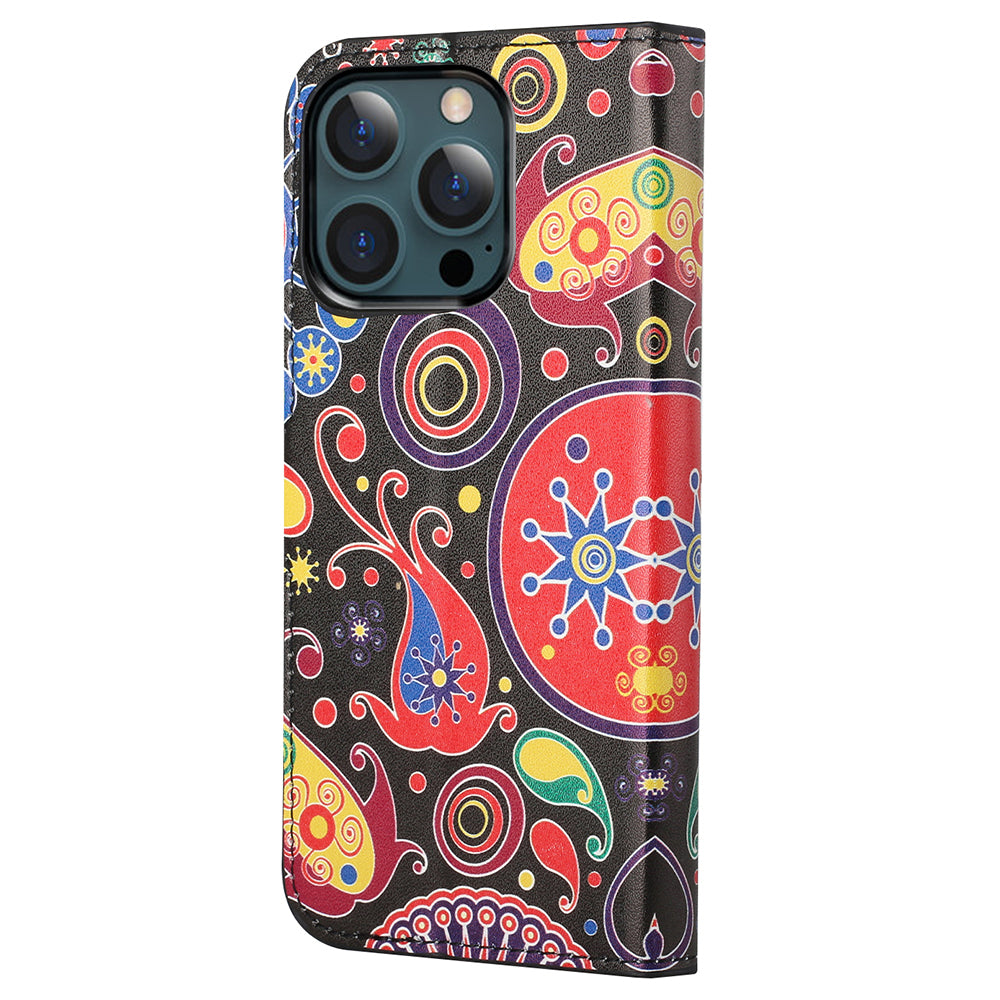Stand Feature Pattern Printing Premium PU Leather Wallet Flip Protective Cover for iPhone 13 Pro Max 6.7 inch