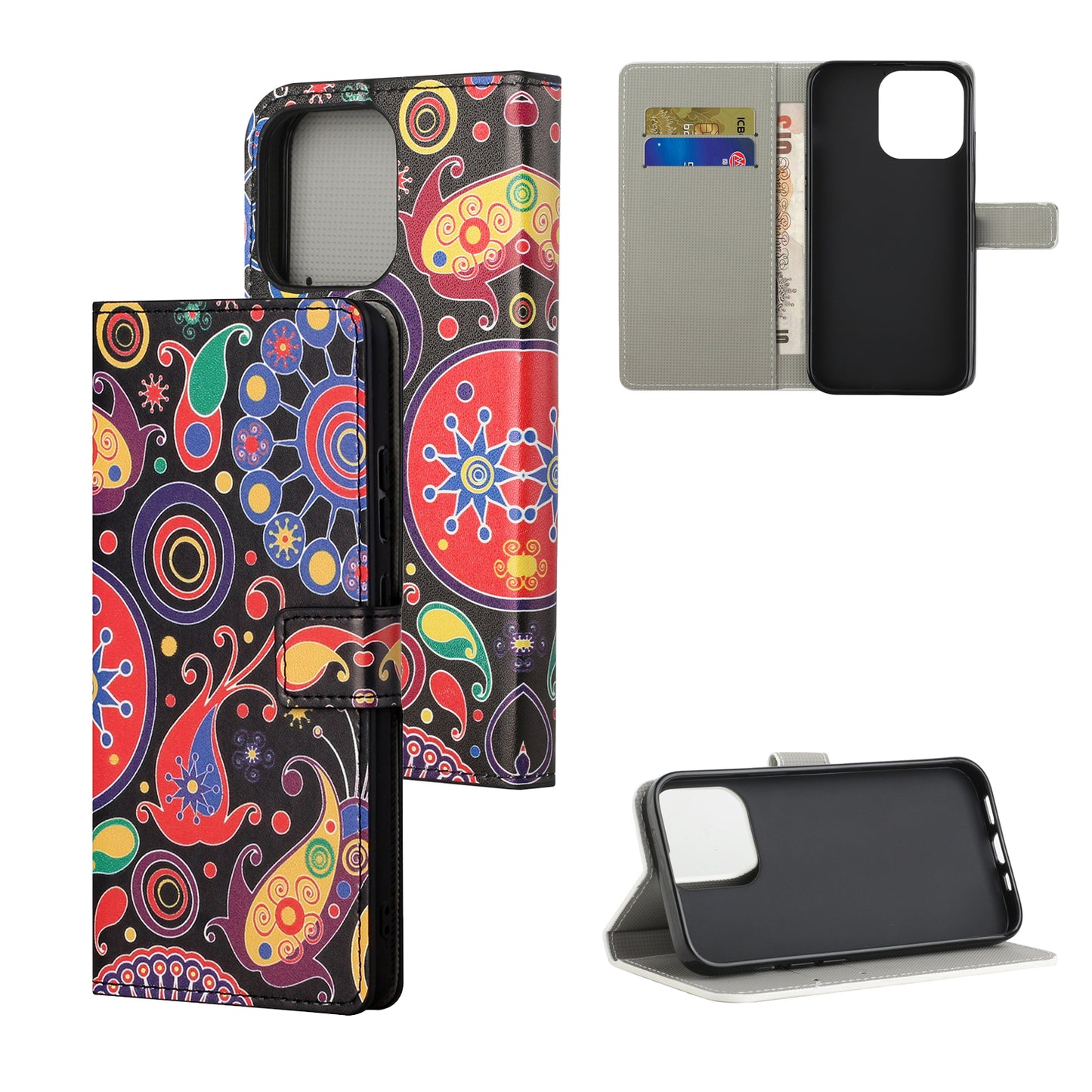 Stand Feature Pattern Printing Premium PU Leather Wallet Flip Protective Cover for iPhone 13 Pro Max 6.7 inch