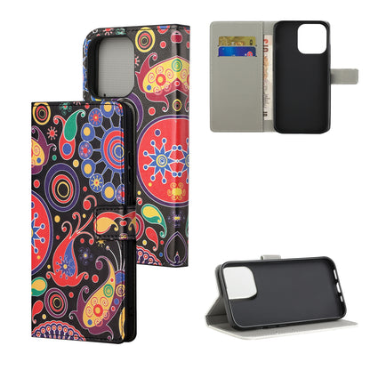 Stand Feature Pattern Printing Premium PU Leather Wallet Flip Protective Cover for iPhone 13 Pro Max 6.7 inch