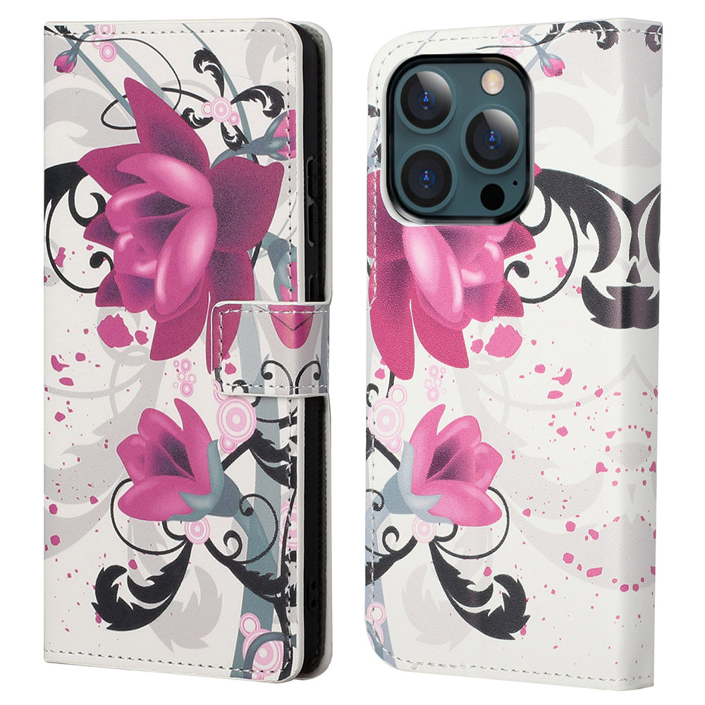 Stand Feature Pattern Printing Premium PU Leather Wallet Flip Protective Cover for iPhone 13 Pro Max 6.7 inch