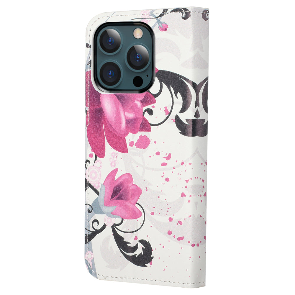 Stand Feature Pattern Printing Premium PU Leather Wallet Flip Protective Cover for iPhone 13 Pro Max 6.7 inch