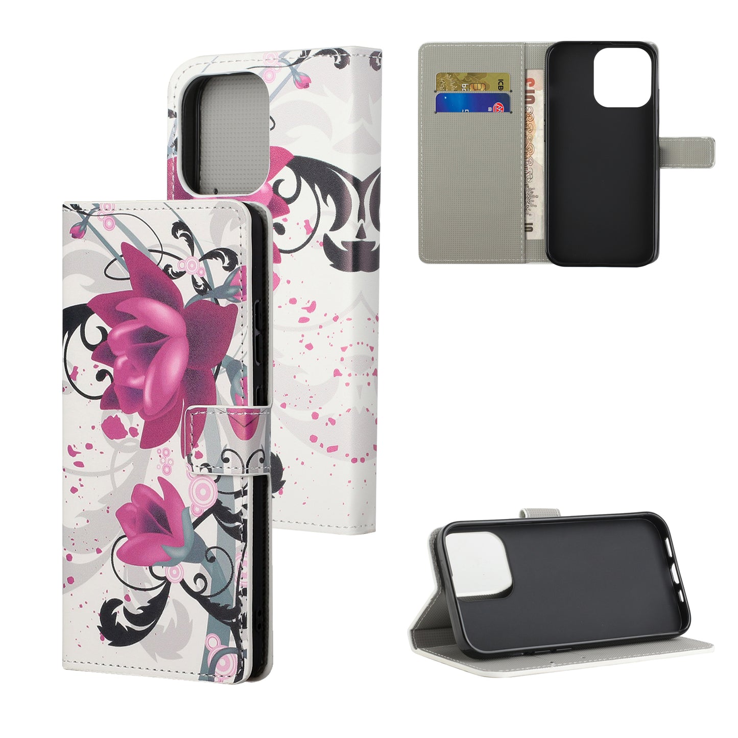 Stand Feature Pattern Printing Premium PU Leather Wallet Flip Protective Cover for iPhone 13 Pro Max 6.7 inch