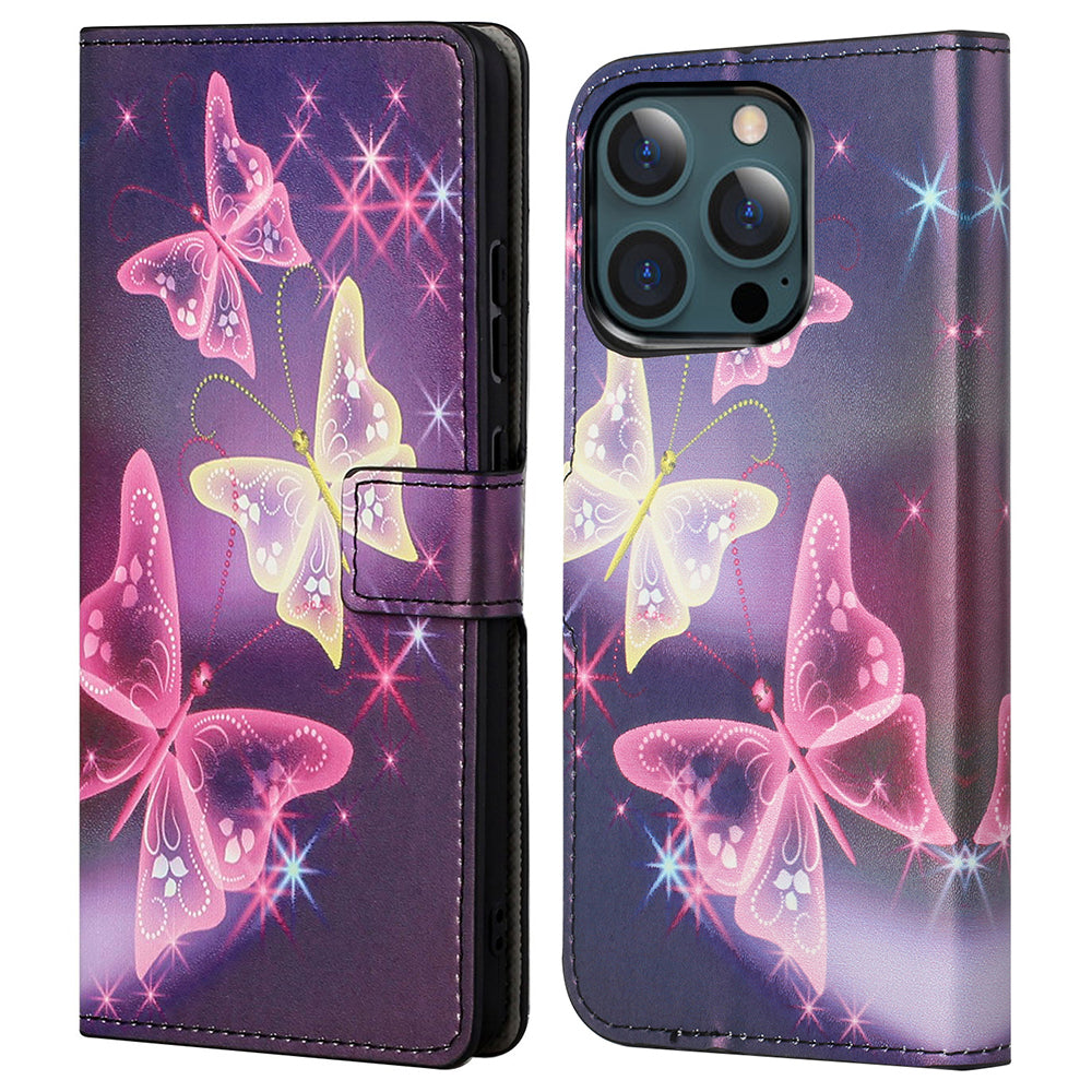 Stand Feature Pattern Printing Premium PU Leather Wallet Flip Protective Cover for iPhone 13 Pro Max 6.7 inch
