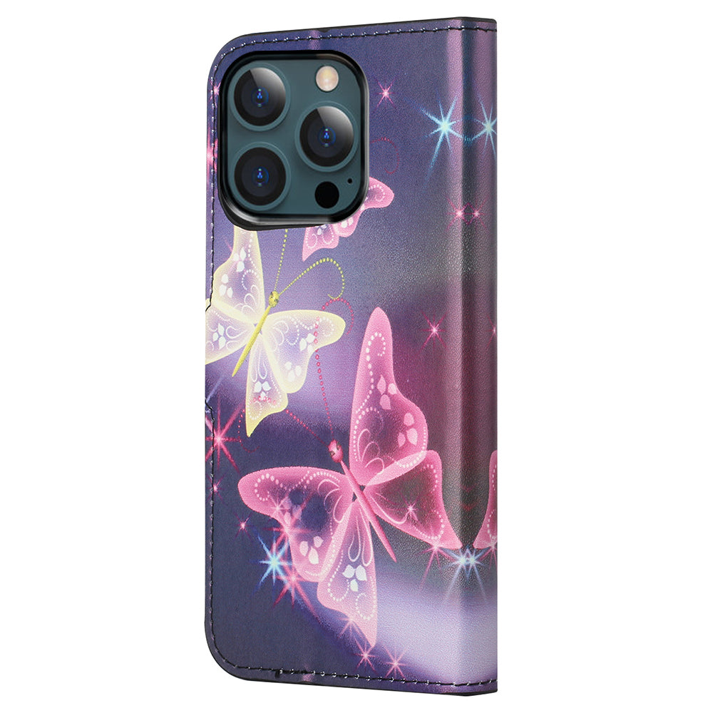 Stand Feature Pattern Printing Premium PU Leather Wallet Flip Protective Cover for iPhone 13 Pro Max 6.7 inch