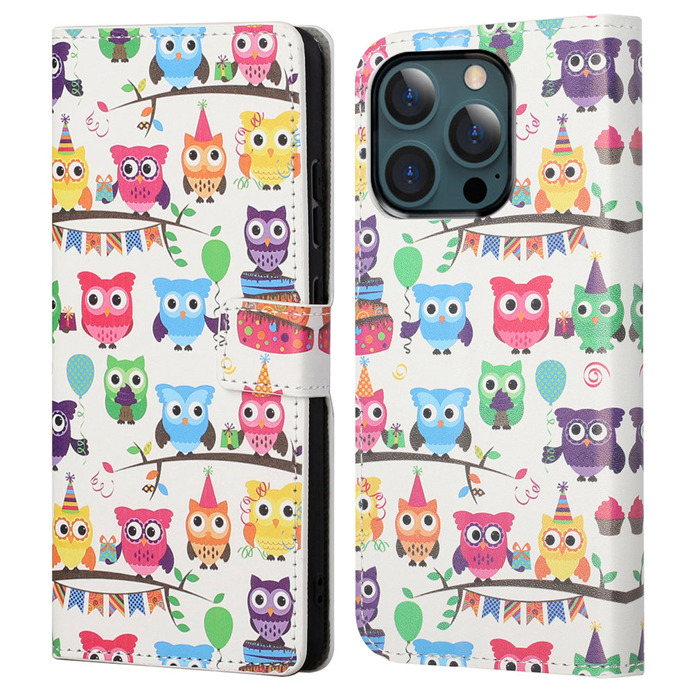 Stand Feature Pattern Printing Premium PU Leather Wallet Flip Protective Cover for iPhone 13 Pro Max 6.7 inch