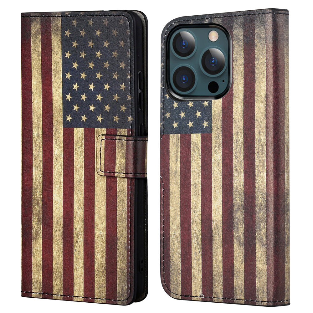 Stand Feature Pattern Printing Premium PU Leather Wallet Flip Protective Cover for iPhone 13 Pro Max 6.7 inch