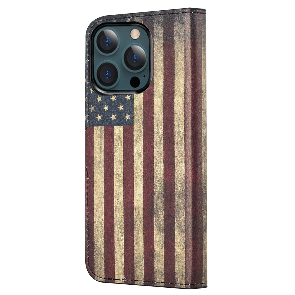 Stand Feature Pattern Printing Premium PU Leather Wallet Flip Protective Cover for iPhone 13 Pro Max 6.7 inch