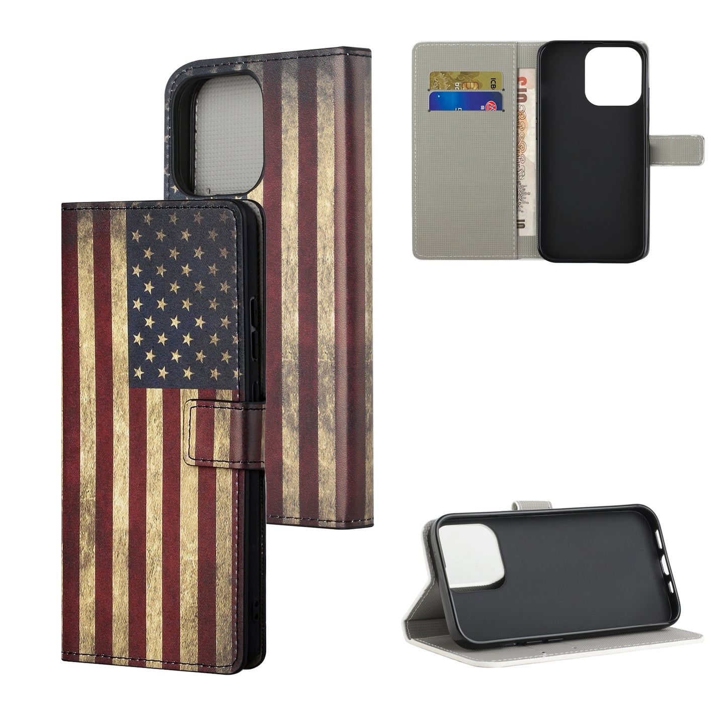 Stand Feature Pattern Printing Premium PU Leather Wallet Flip Protective Cover for iPhone 13 Pro Max 6.7 inch