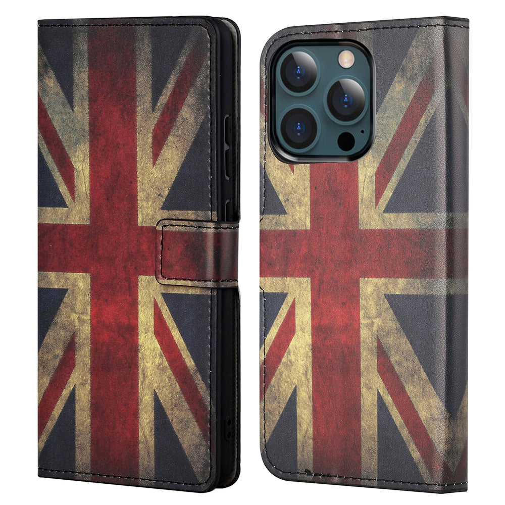 Stand Feature Pattern Printing Premium PU Leather Wallet Flip Protective Cover for iPhone 13 Pro Max 6.7 inch