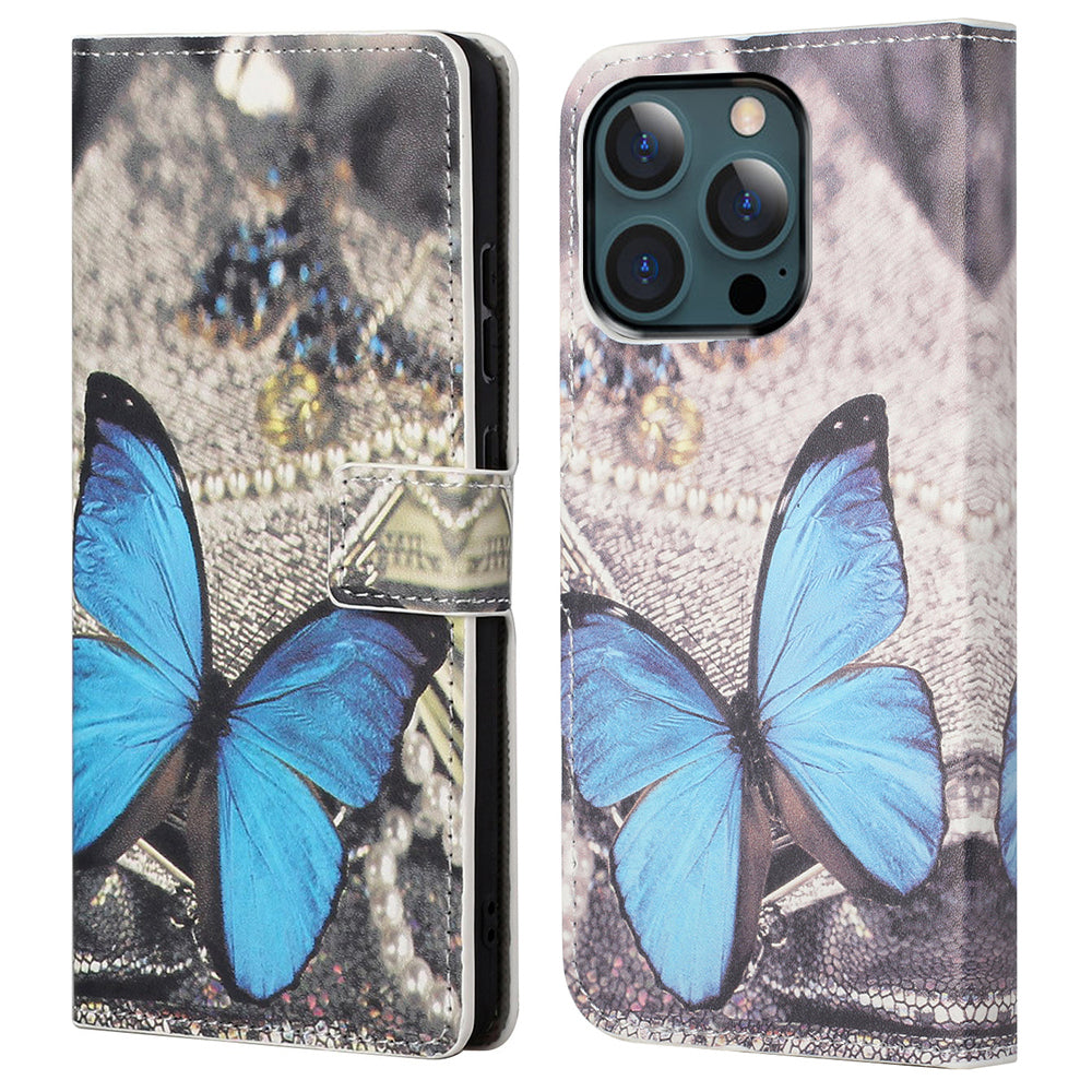 Stand Feature Pattern Printing Premium PU Leather Wallet Flip Protective Cover for iPhone 13 Pro Max 6.7 inch