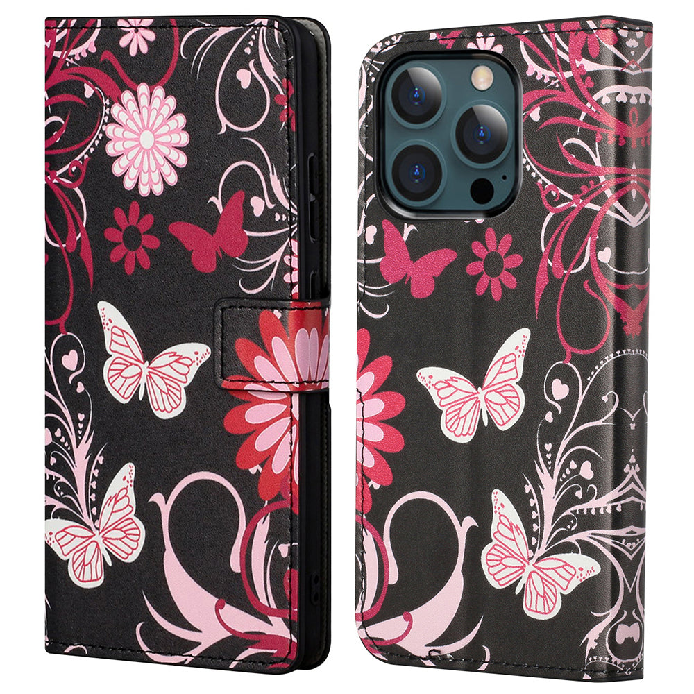Stand Feature Pattern Printing Premium PU Leather Wallet Flip Protective Cover for iPhone 13 Pro Max 6.7 inch