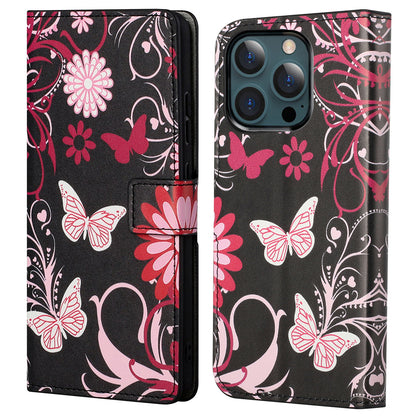 Stand Feature Pattern Printing Premium PU Leather Wallet Flip Protective Cover for iPhone 13 Pro Max 6.7 inch