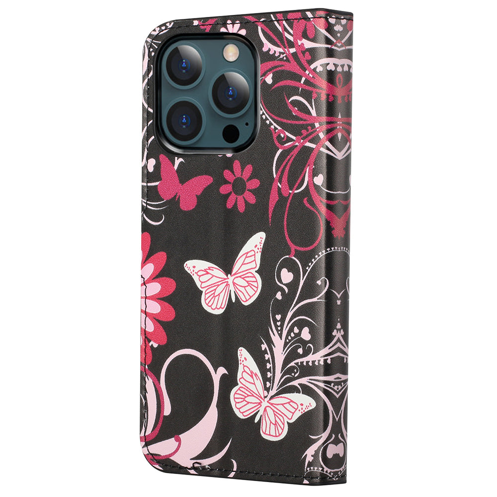 Stand Feature Pattern Printing Premium PU Leather Wallet Flip Protective Cover for iPhone 13 Pro Max 6.7 inch