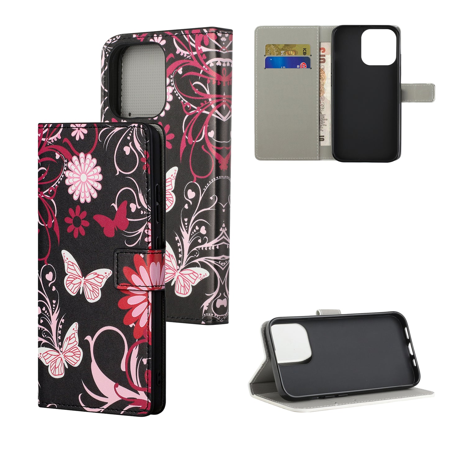 Stand Feature Pattern Printing Premium PU Leather Wallet Flip Protective Cover for iPhone 13 Pro Max 6.7 inch