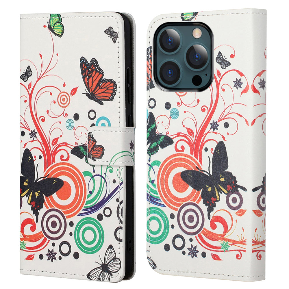 Stand Feature Pattern Printing Premium PU Leather Wallet Flip Protective Cover for iPhone 13 Pro Max 6.7 inch