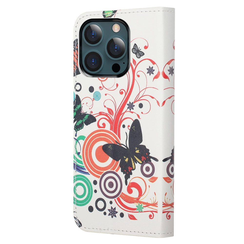 Stand Feature Pattern Printing Premium PU Leather Wallet Flip Protective Cover for iPhone 13 Pro Max 6.7 inch