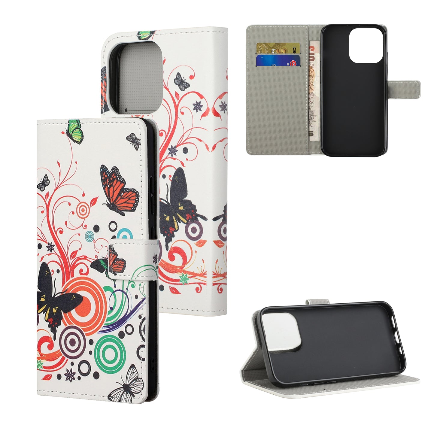 Stand Feature Pattern Printing Premium PU Leather Wallet Flip Protective Cover for iPhone 13 Pro Max 6.7 inch