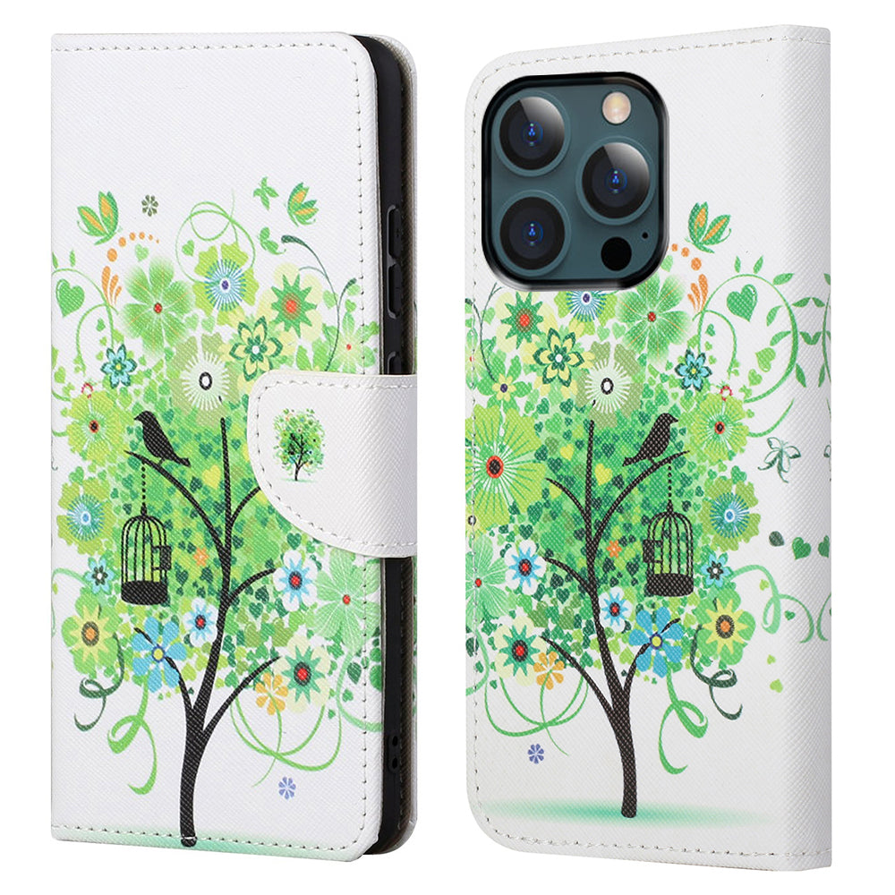Pattern Printing Cross Texture Leather Wallet Stand Case for iPhone 13 Pro Max