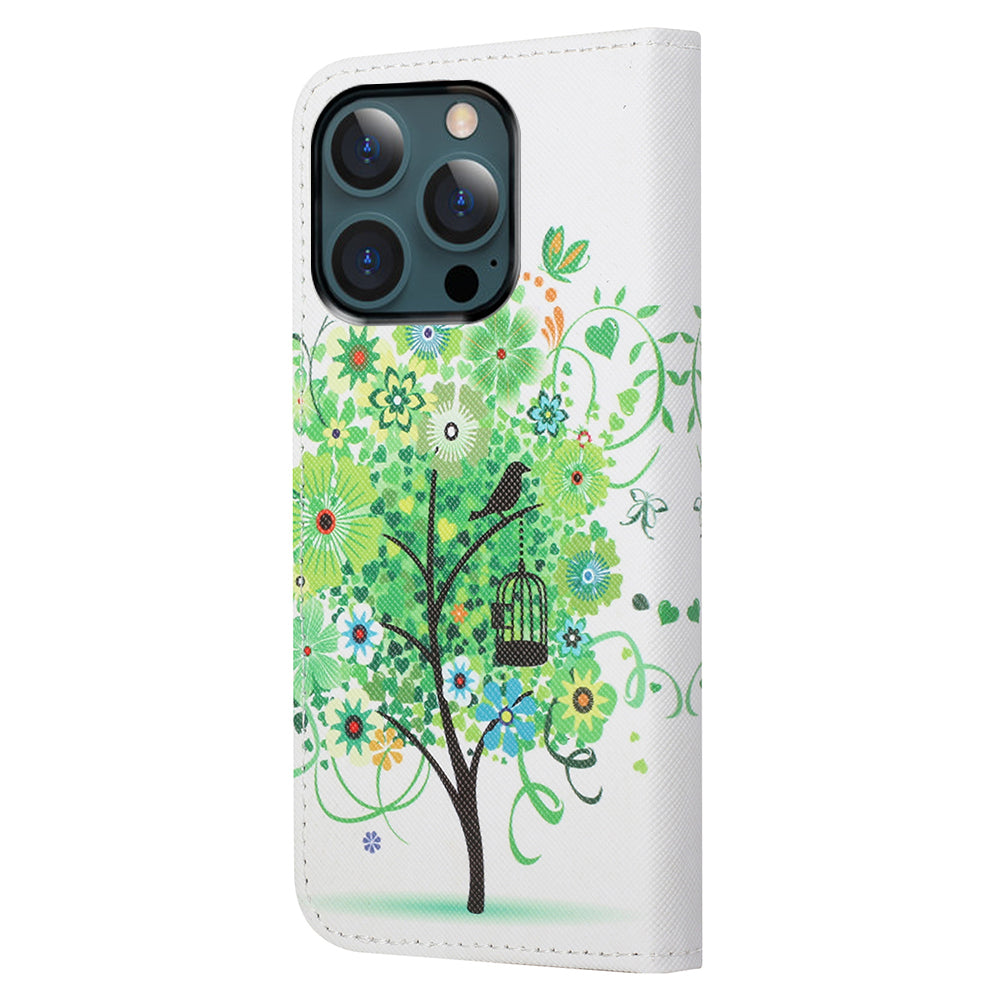 Pattern Printing Cross Texture Leather Wallet Stand Case for iPhone 13 Pro Max