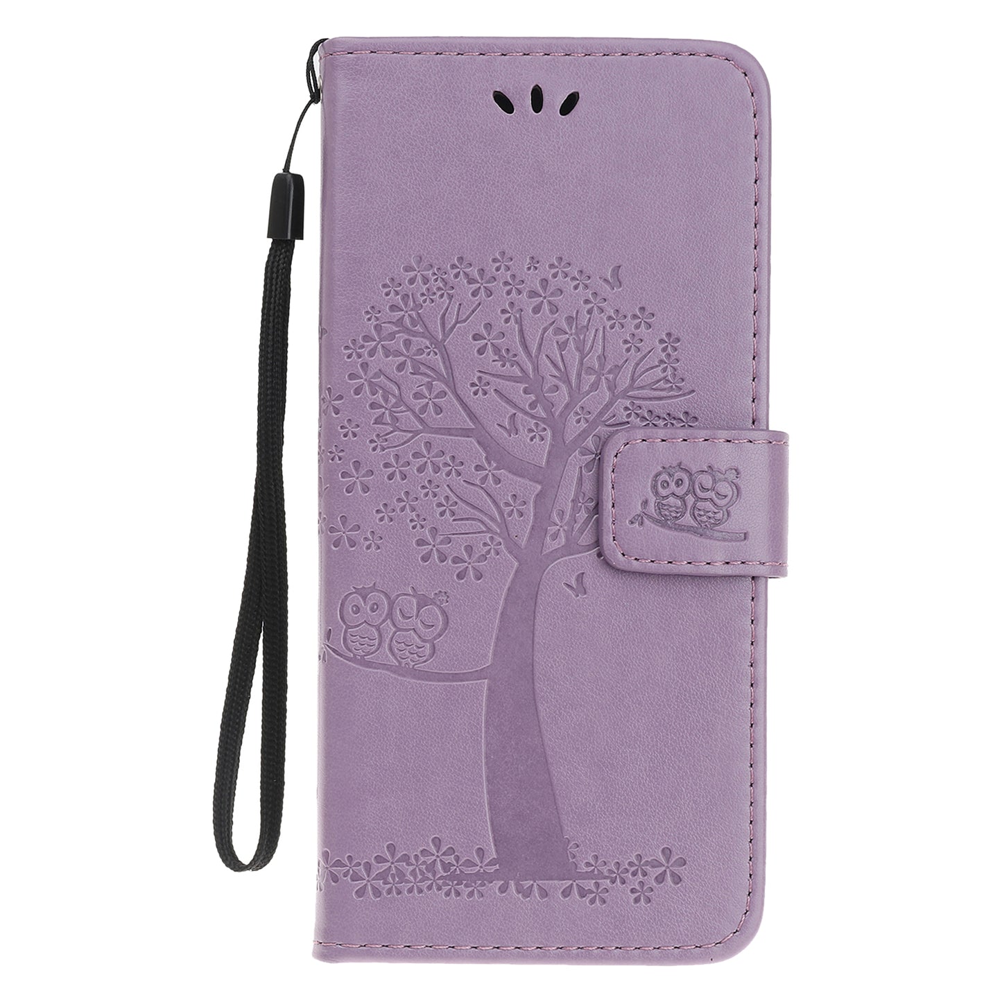 Owl Tree Imprint Wallet Stand Design PU Leather Case Protector with Wrist Strap for iPhone 13 Pro 6.1 inch