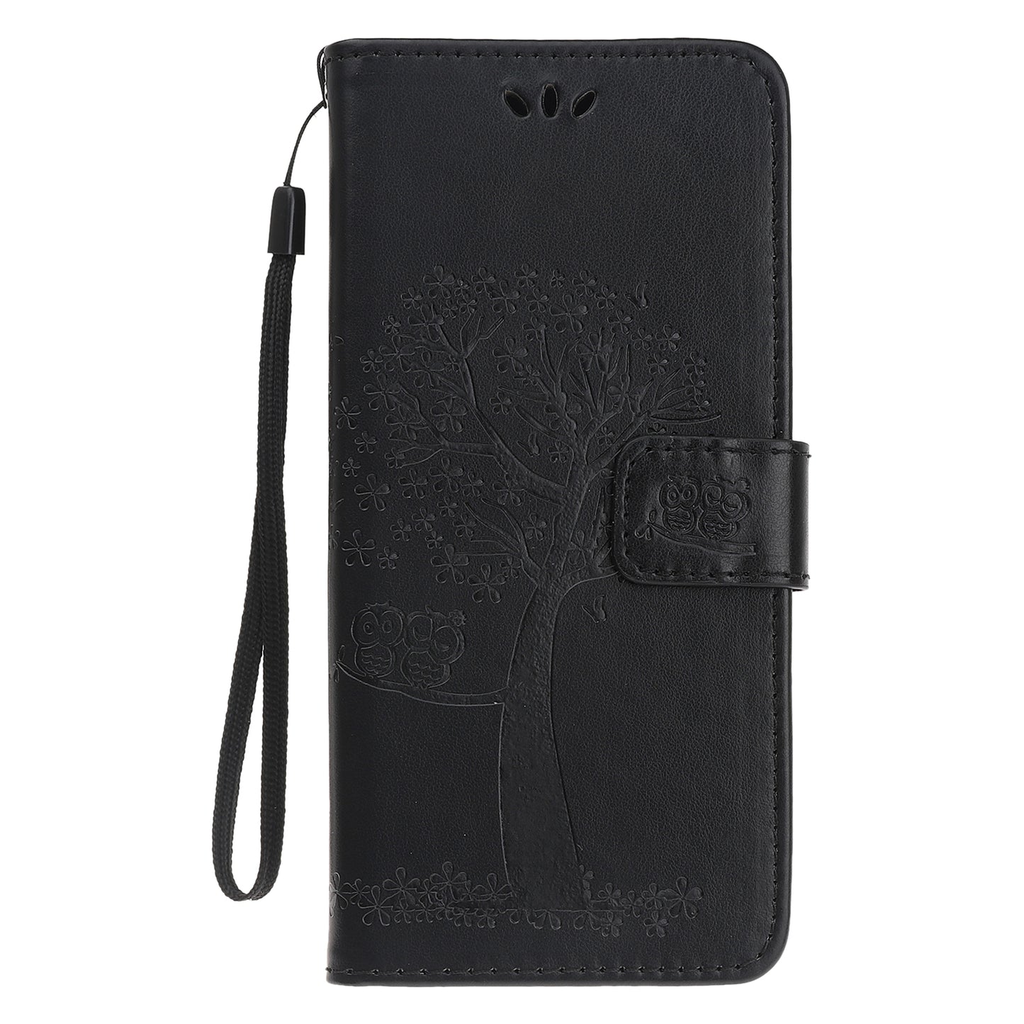 Owl Tree Imprint Wallet Stand Design PU Leather Case Protector with Wrist Strap for iPhone 13 Pro 6.1 inch