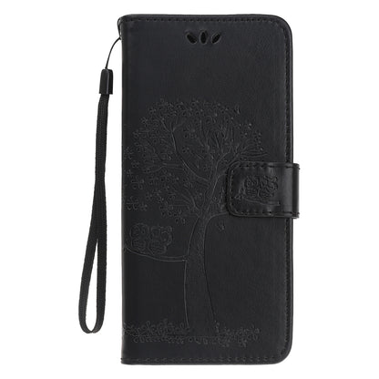 Owl Tree Imprint Wallet Stand Design PU Leather Case Protector with Wrist Strap for iPhone 13 Pro 6.1 inch