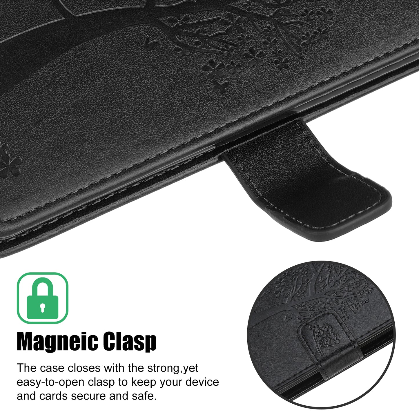 Owl Tree Imprint Wallet Stand Design PU Leather Case Protector with Wrist Strap for iPhone 13 Pro 6.1 inch