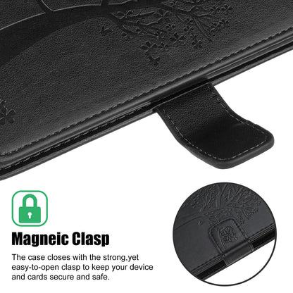 Owl Tree Imprint Wallet Stand Design PU Leather Case Protector with Wrist Strap for iPhone 13 Pro 6.1 inch
