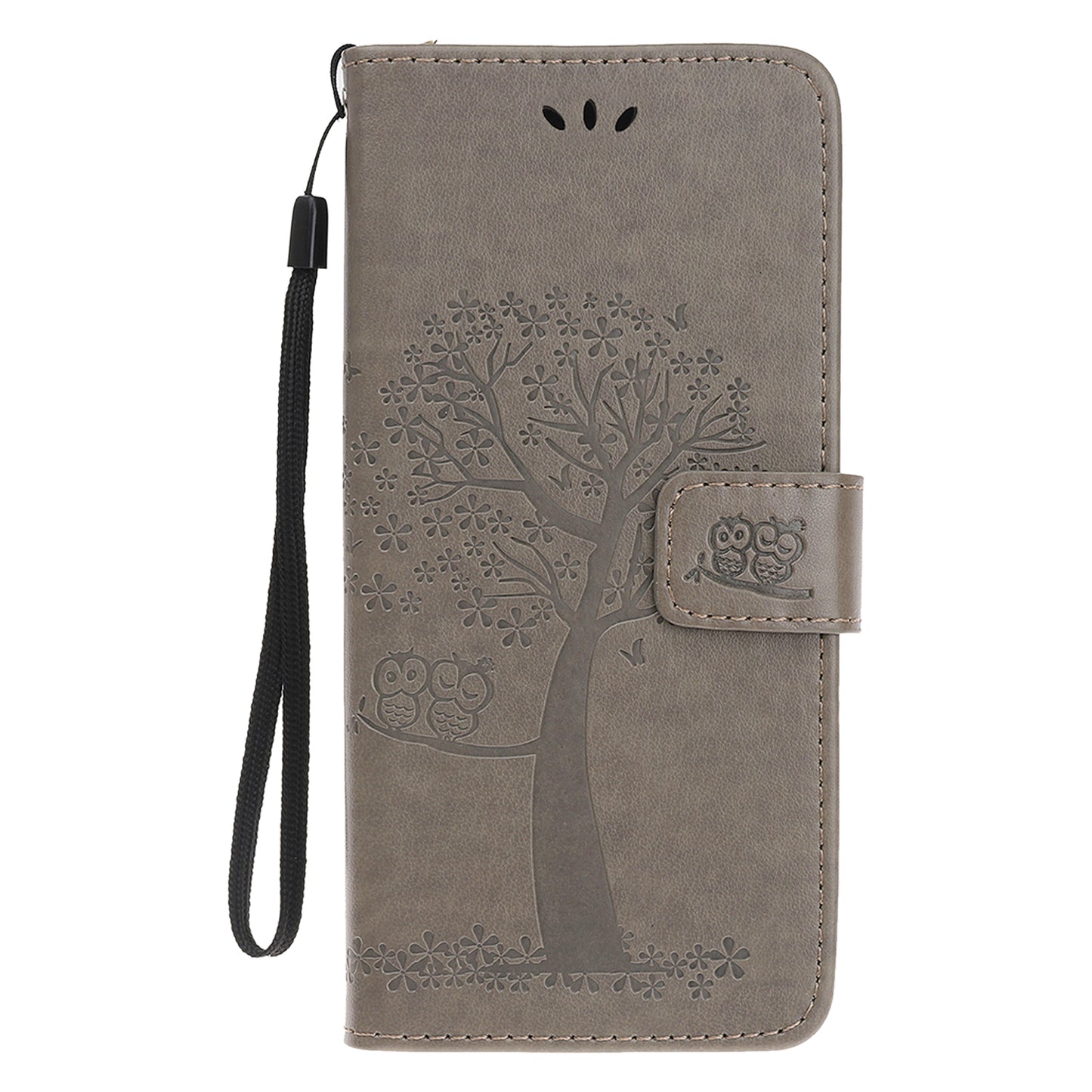 Owl Tree Imprint Wallet Stand Design PU Leather Case Protector with Wrist Strap for iPhone 13 Pro 6.1 inch