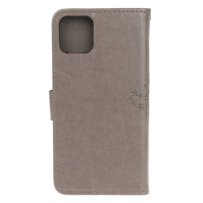 Owl Tree Imprint Wallet Stand Design PU Leather Case Protector with Wrist Strap for iPhone 13 Pro 6.1 inch