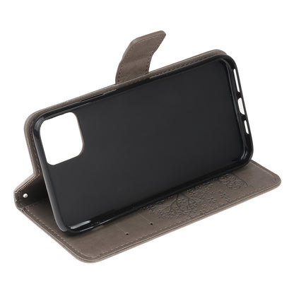 Owl Tree Imprint Wallet Stand Design PU Leather Case Protector with Wrist Strap for iPhone 13 Pro 6.1 inch