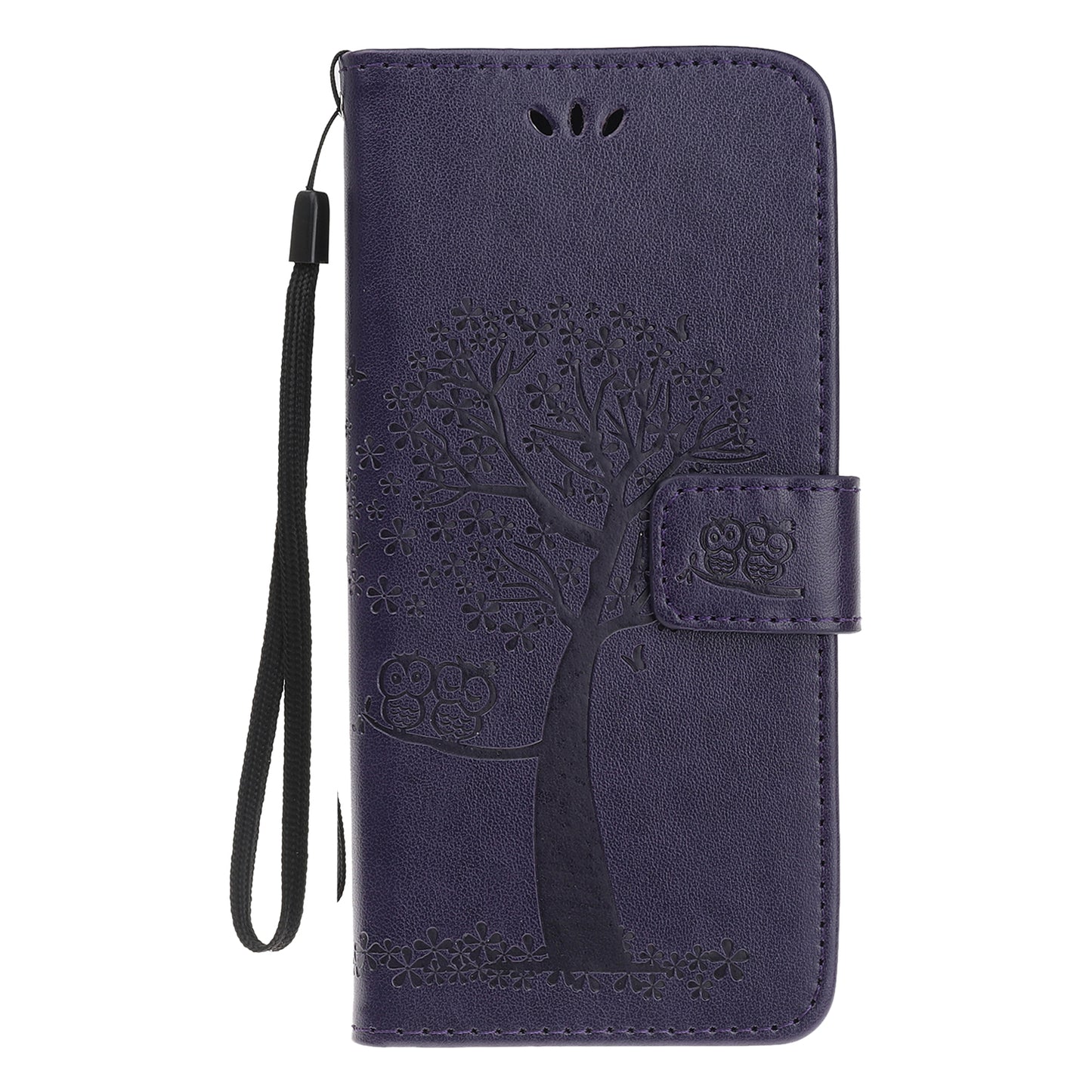 Owl Tree Imprint Wallet Stand Design PU Leather Case Protector with Wrist Strap for iPhone 13 Pro 6.1 inch