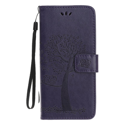 Owl Tree Imprint Wallet Stand Design PU Leather Case Protector with Wrist Strap for iPhone 13 Pro 6.1 inch