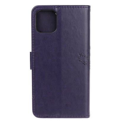 Owl Tree Imprint Wallet Stand Design PU Leather Case Protector with Wrist Strap for iPhone 13 Pro 6.1 inch