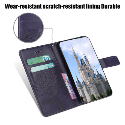 Owl Tree Imprint Wallet Stand Design PU Leather Case Protector with Wrist Strap for iPhone 13 Pro 6.1 inch
