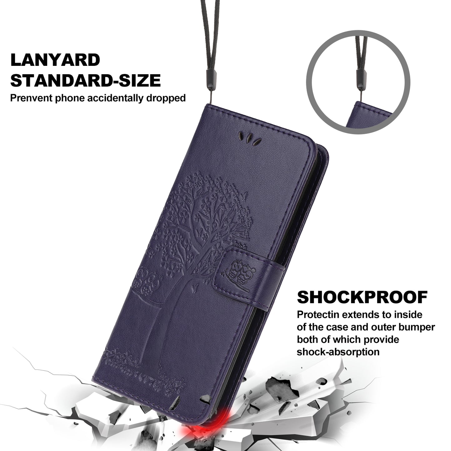 Owl Tree Imprint Wallet Stand Design PU Leather Case Protector with Wrist Strap for iPhone 13 Pro 6.1 inch