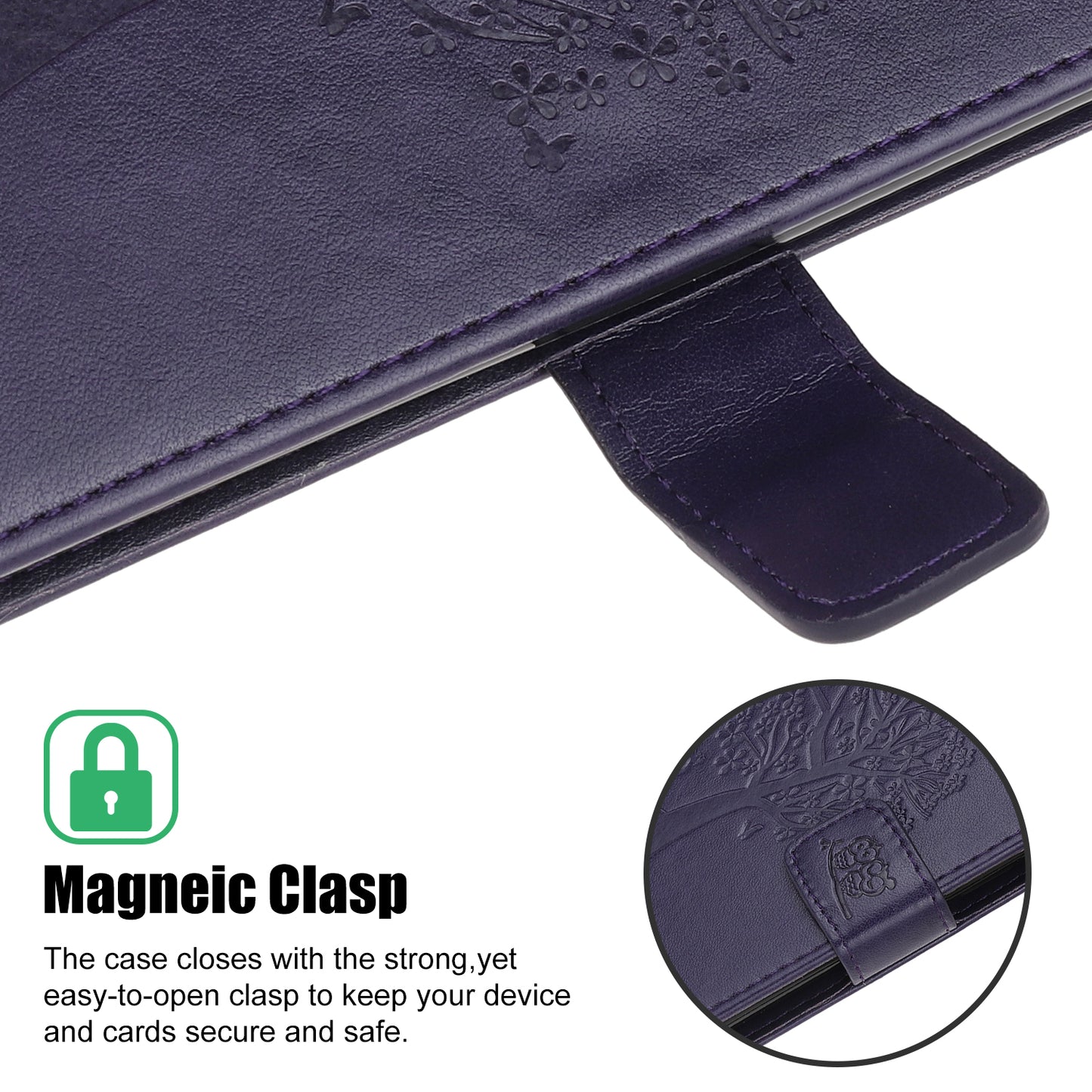 Owl Tree Imprint Wallet Stand Design PU Leather Case Protector with Wrist Strap for iPhone 13 Pro 6.1 inch