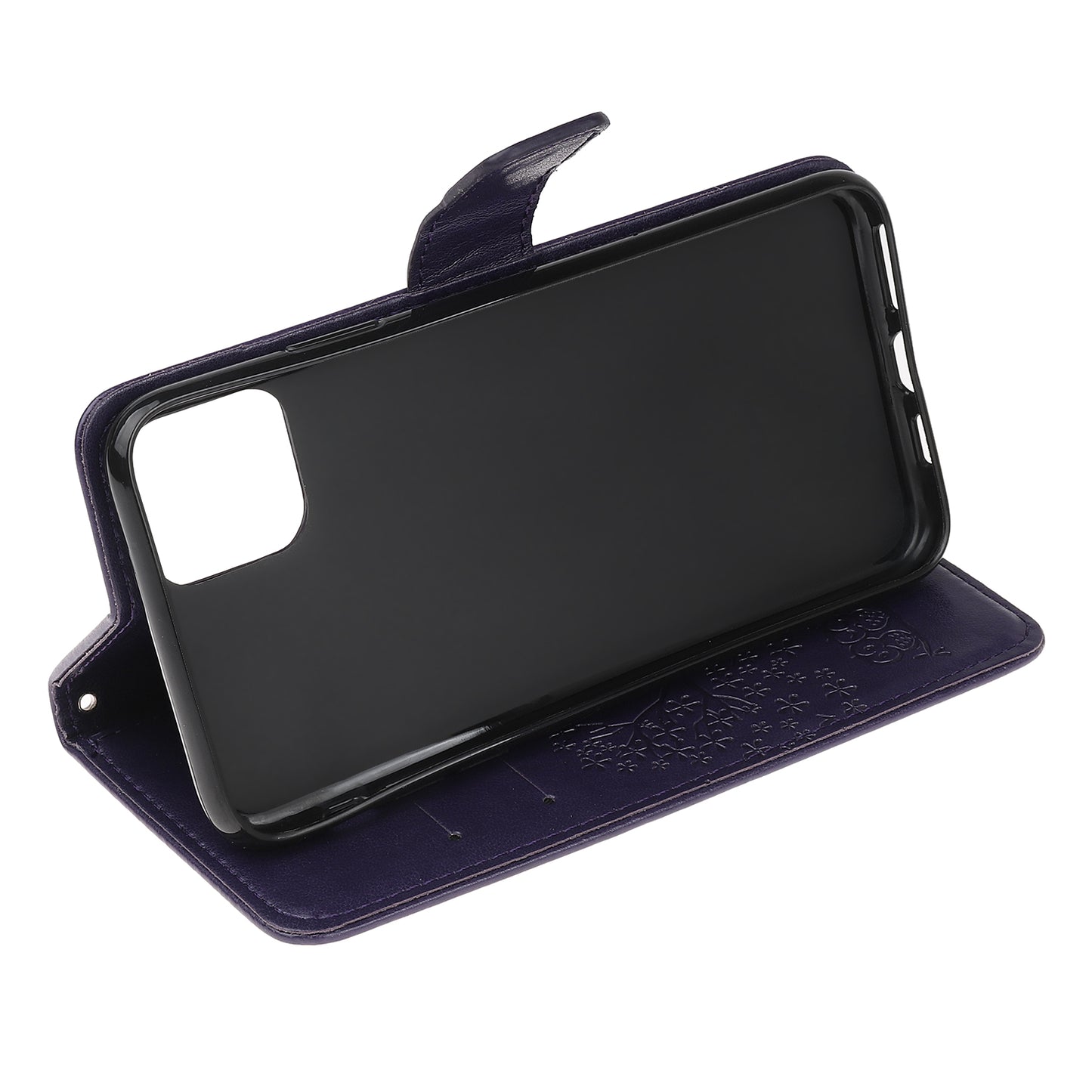 Owl Tree Imprint Wallet Stand Design PU Leather Case Protector with Wrist Strap for iPhone 13 Pro 6.1 inch