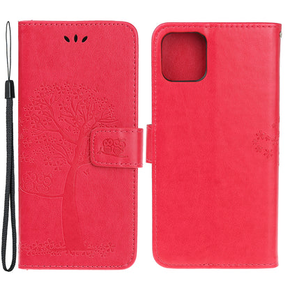 Owl Tree Imprint Wallet Stand Design PU Leather Case Protector with Wrist Strap for iPhone 13 Pro 6.1 inch