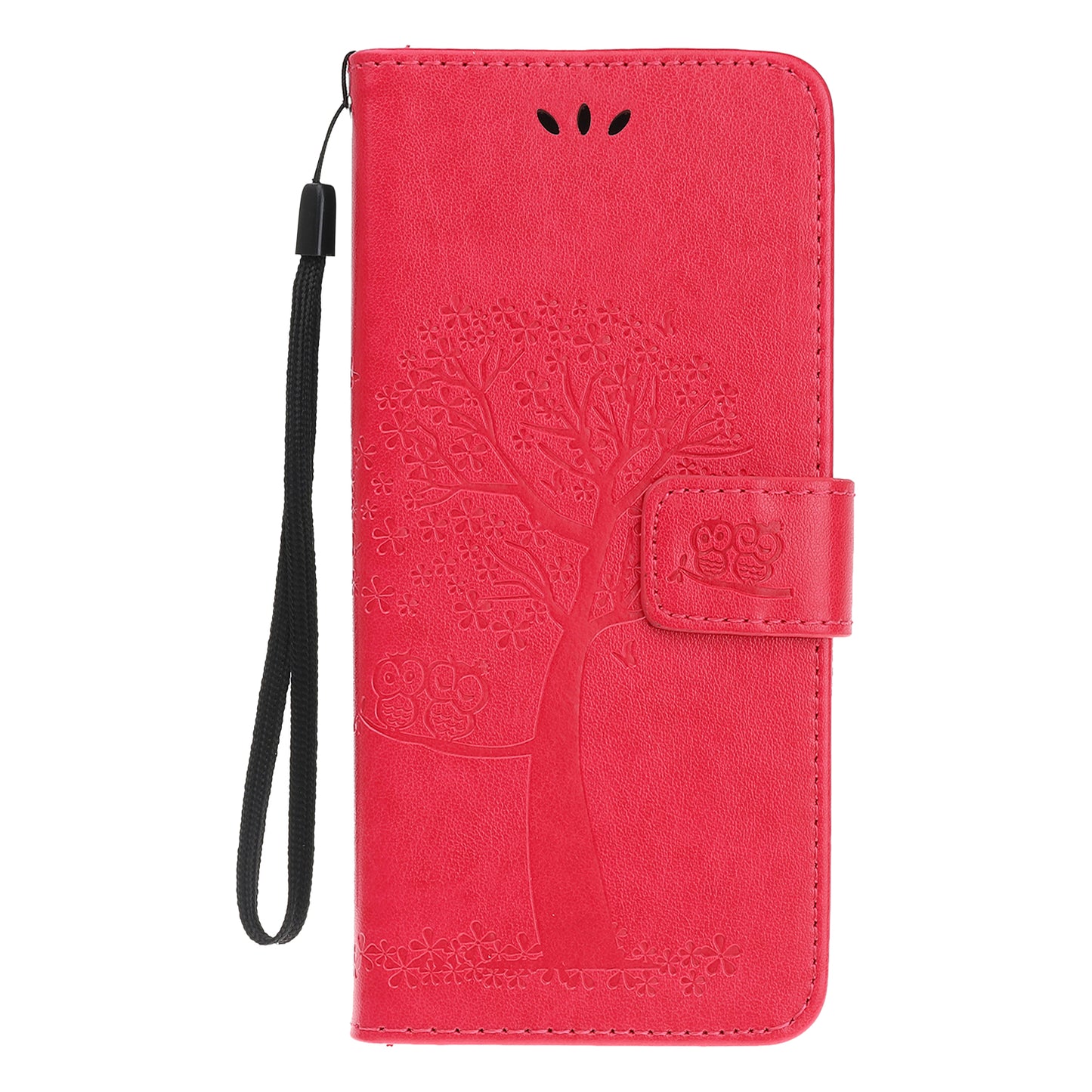 Owl Tree Imprint Wallet Stand Design PU Leather Case Protector with Wrist Strap for iPhone 13 Pro 6.1 inch