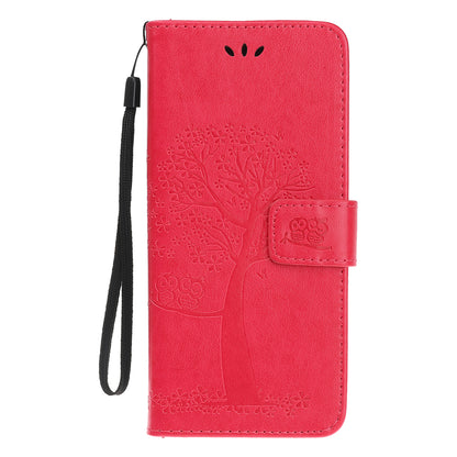 Owl Tree Imprint Wallet Stand Design PU Leather Case Protector with Wrist Strap for iPhone 13 Pro 6.1 inch