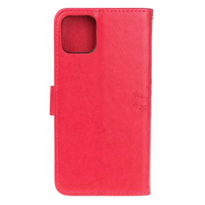 Owl Tree Imprint Wallet Stand Design PU Leather Case Protector with Wrist Strap for iPhone 13 Pro 6.1 inch