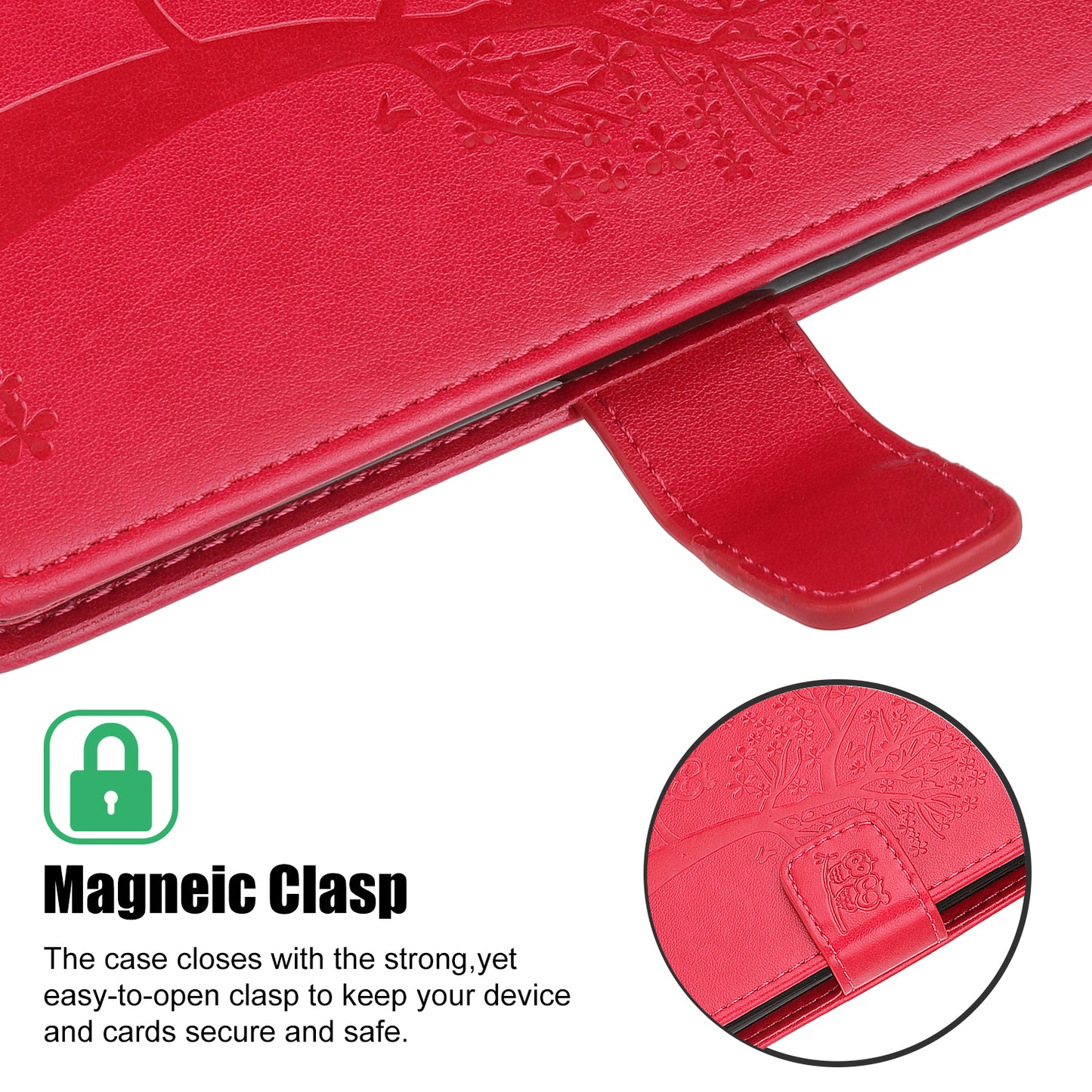 Owl Tree Imprint Wallet Stand Design PU Leather Case Protector with Wrist Strap for iPhone 13 Pro 6.1 inch
