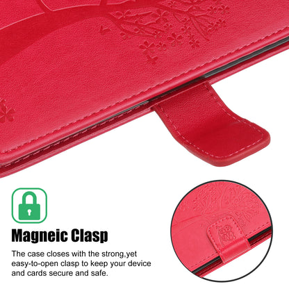 Owl Tree Imprint Wallet Stand Design PU Leather Case Protector with Wrist Strap for iPhone 13 Pro 6.1 inch