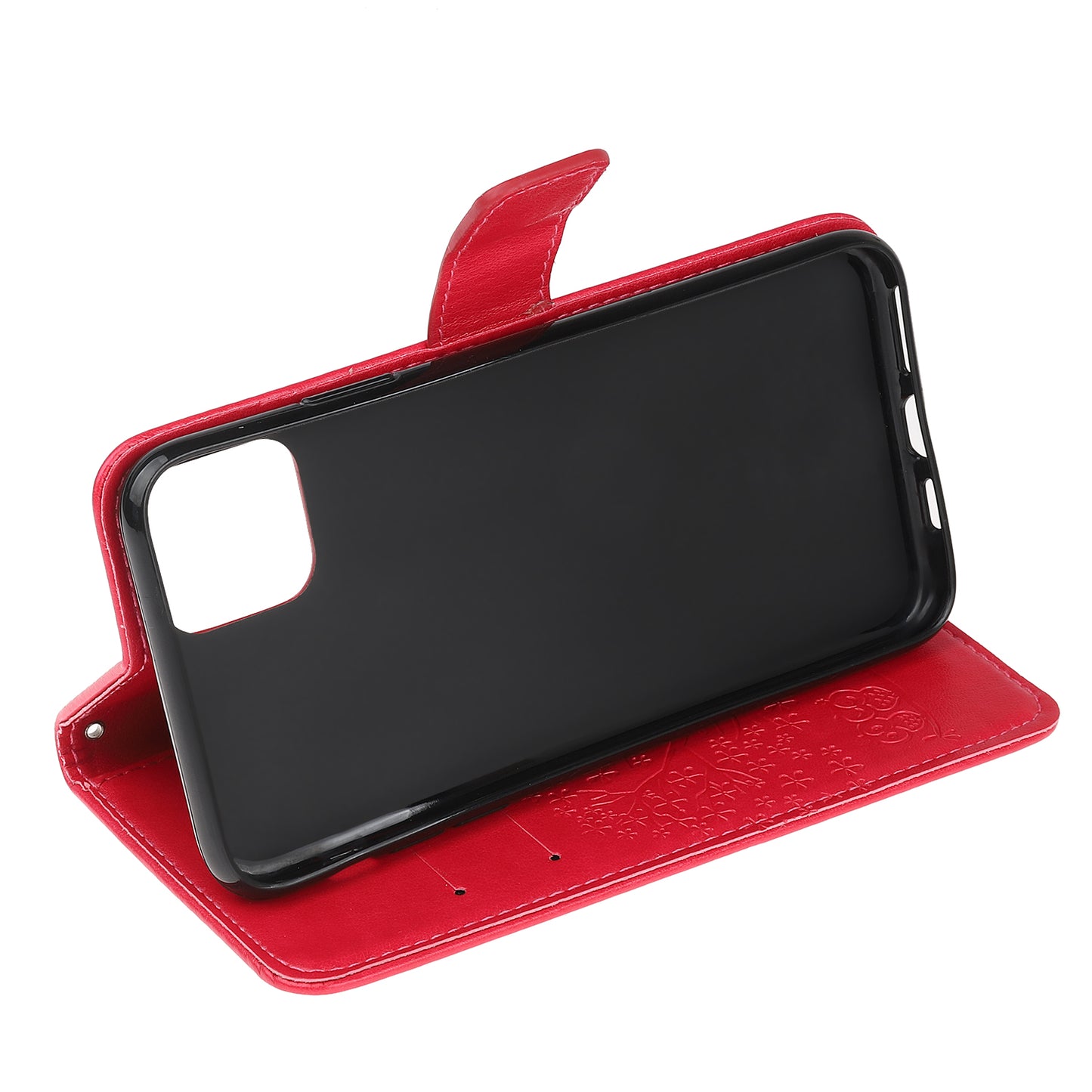 Owl Tree Imprint Wallet Stand Design PU Leather Case Protector with Wrist Strap for iPhone 13 Pro 6.1 inch