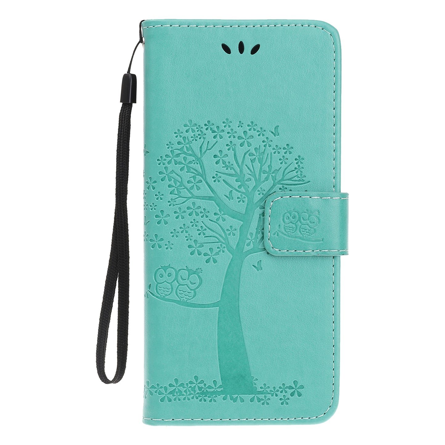 Owl Tree Imprint Wallet Stand Design PU Leather Case Protector with Wrist Strap for iPhone 13 Pro 6.1 inch