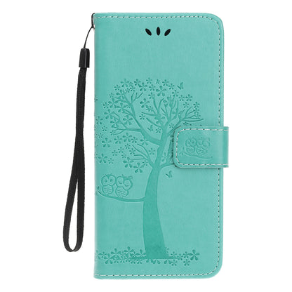 Owl Tree Imprint Wallet Stand Design PU Leather Case Protector with Wrist Strap for iPhone 13 Pro 6.1 inch